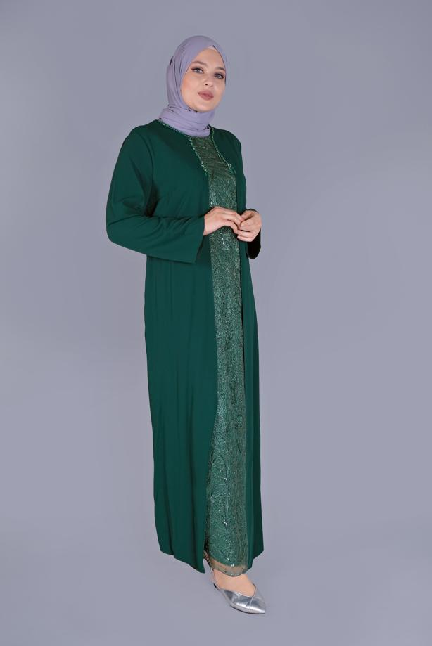 Vêtements hijab VERT ROBE DÉTAIL GUIPURE 20053 - TRENDTESETTÜR