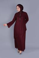 Hijab clothing CLARET RED ALVİNA GEM DETAIL SILVERY DRESS 20057 