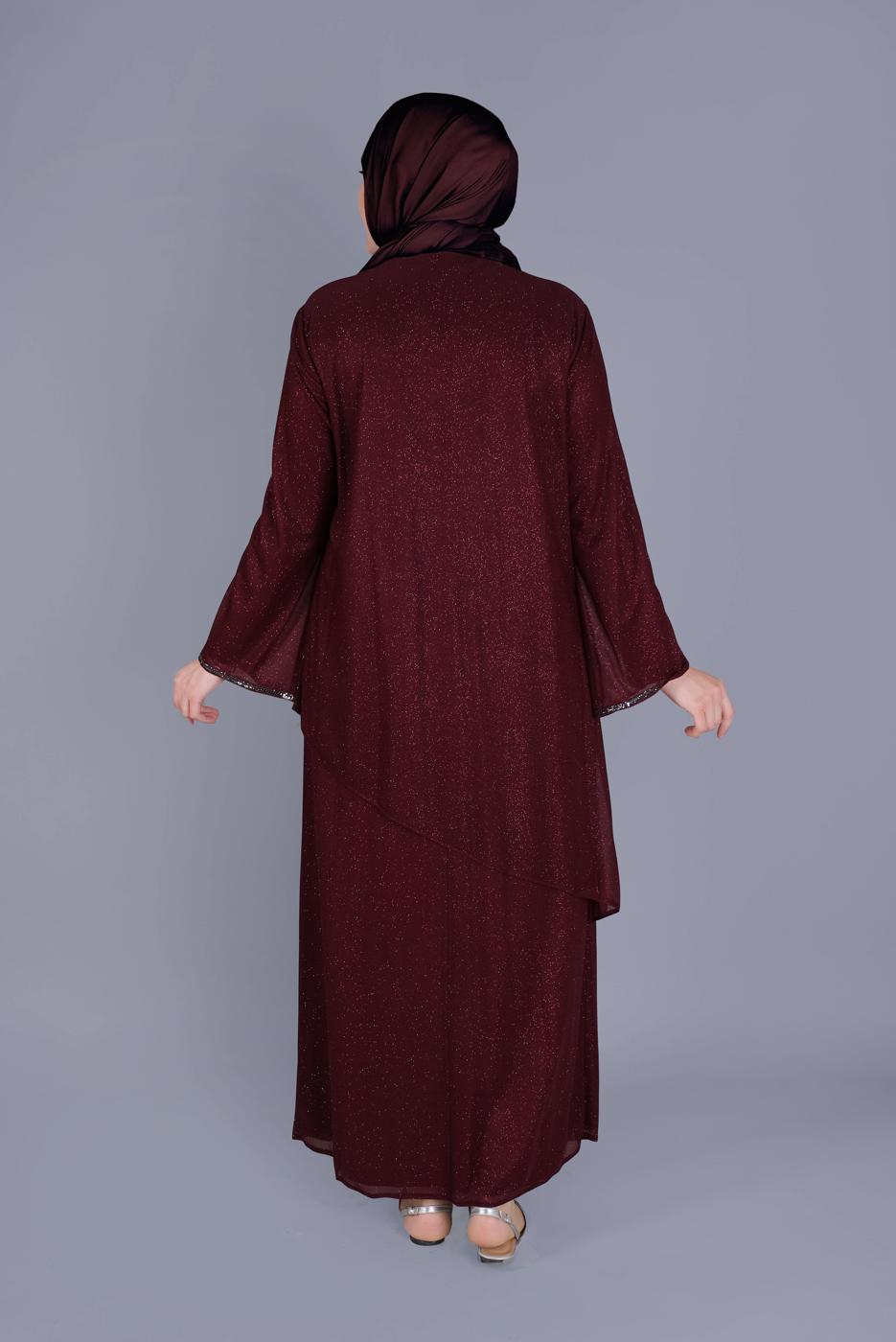Hijab clothing CLARET RED ALVİNA GEM DETAIL SILVERY DRESS 20057 