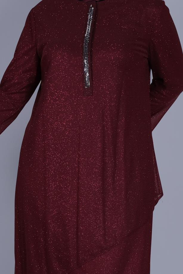 Vêtements hijab ROUGE BORDEAUX ROBE ARGENTÉE ALVİNA GEM DETAIL 20057 - TRENDTESETTÜR