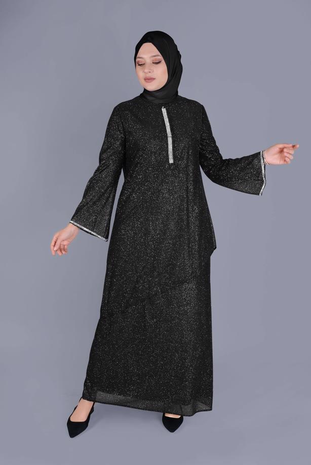 Vêtements hijab NOIR ROBE ARGENTÉE ALVİNA GEM DETAIL 20057 - TRENDTESETTÜR