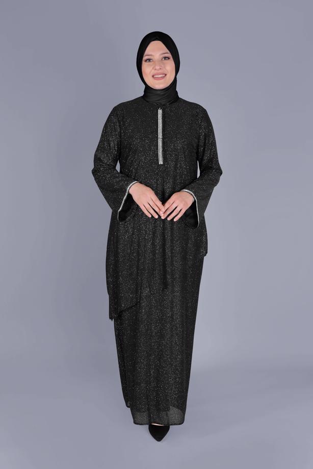Vêtements hijab NOIR ROBE ARGENTÉE ALVİNA GEM DETAIL 20057 - TRENDTESETTÜR