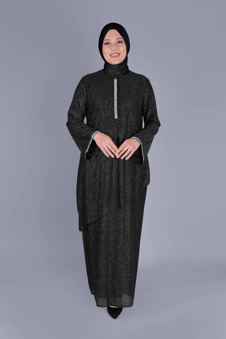 Vêtements hijab NOIR ROBE ARGENTÉE ALVİNA GEM DETAIL 20057