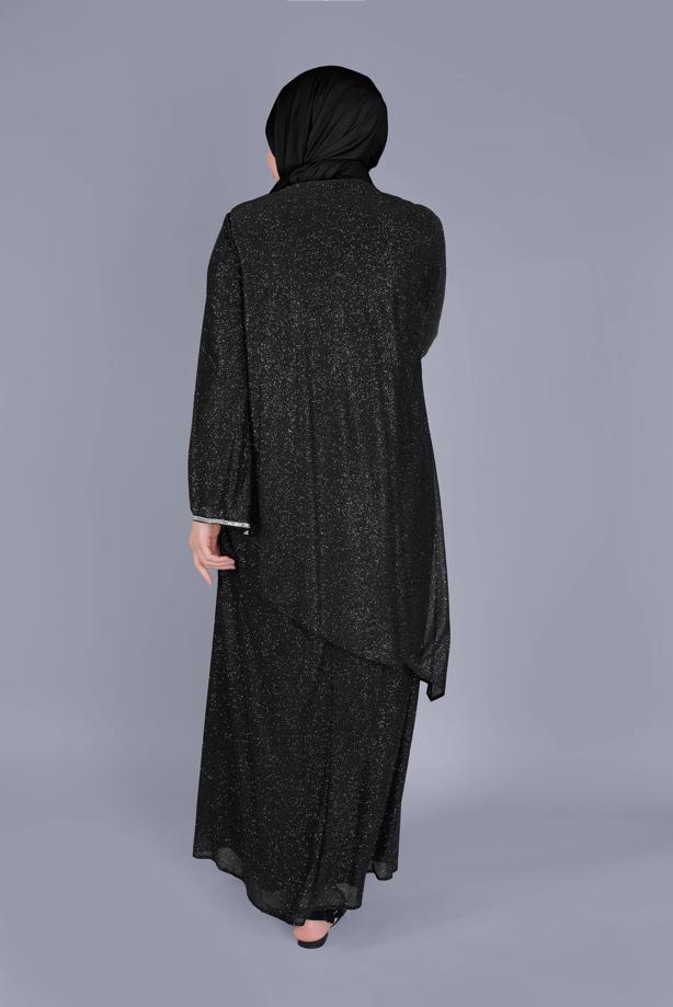 Vêtements hijab NOIR ROBE ARGENTÉE ALVİNA GEM DETAIL 20057 - TRENDTESETTÜR