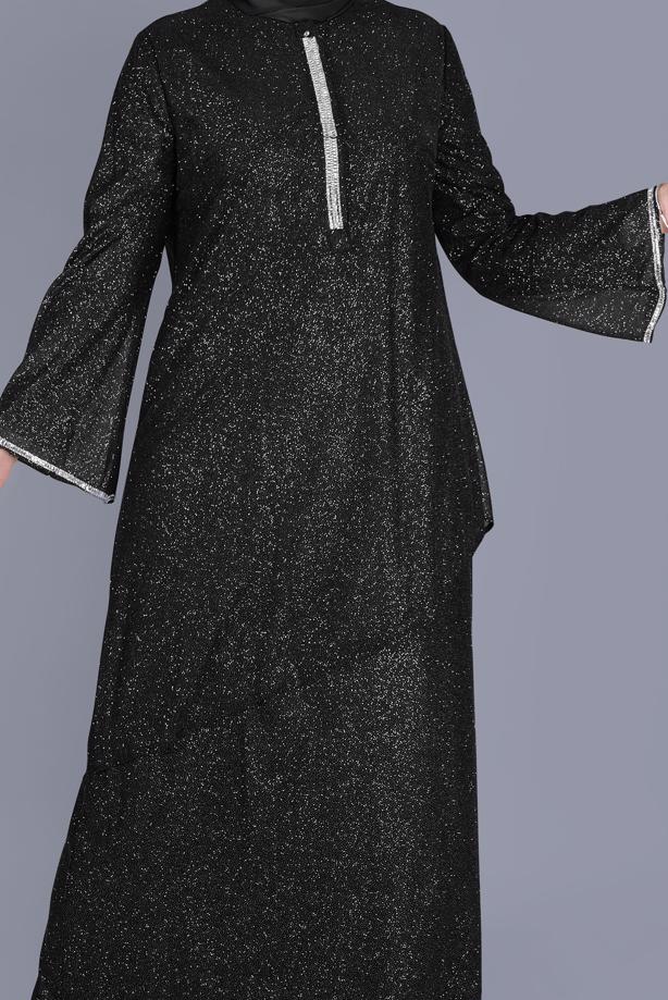 Vêtements hijab NOIR ROBE ARGENTÉE ALVİNA GEM DETAIL 20057 - TRENDTESETTÜR