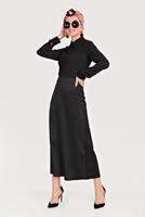 Tesettür giyim SİYAH ALVİNA YÜKSEK BEL SATEN ETEK 60062 