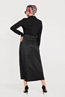 Tesettür giyim SİYAH ALVİNA YÜKSEK BEL SATEN ETEK 60062 