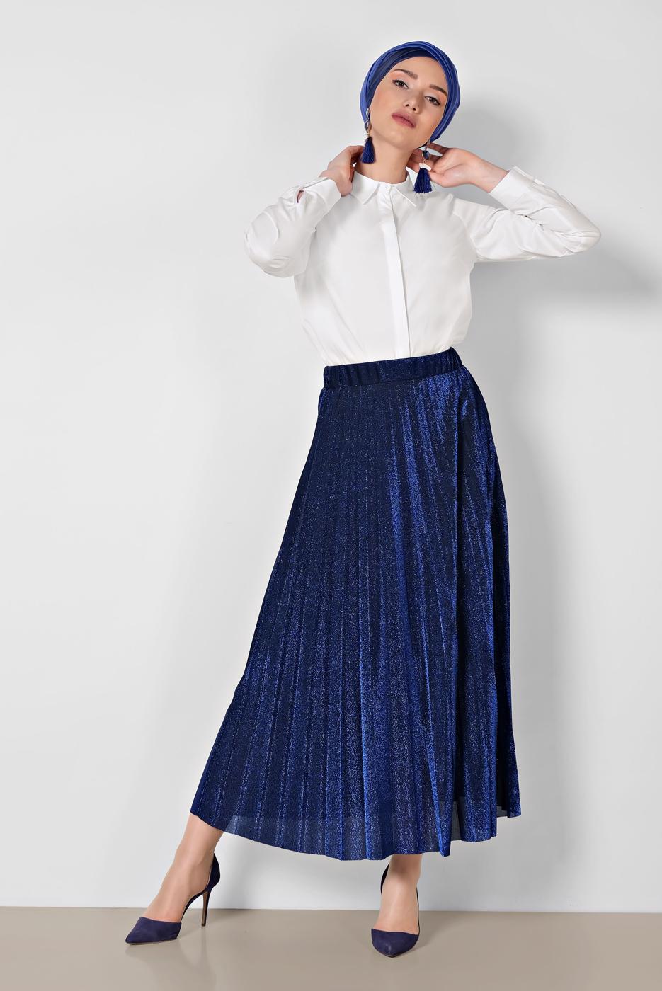 Tesettür giyim SİYAH ALVİNA SİMLİ PİLİSELİ ETEK 6360 