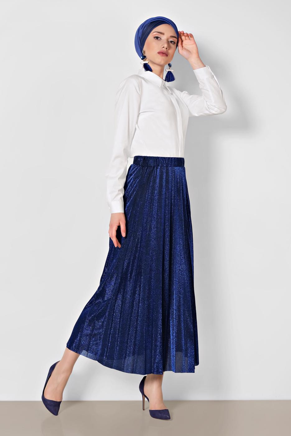 Tesettür giyim SİYAH ALVİNA SİMLİ PİLİSELİ ETEK 6360 