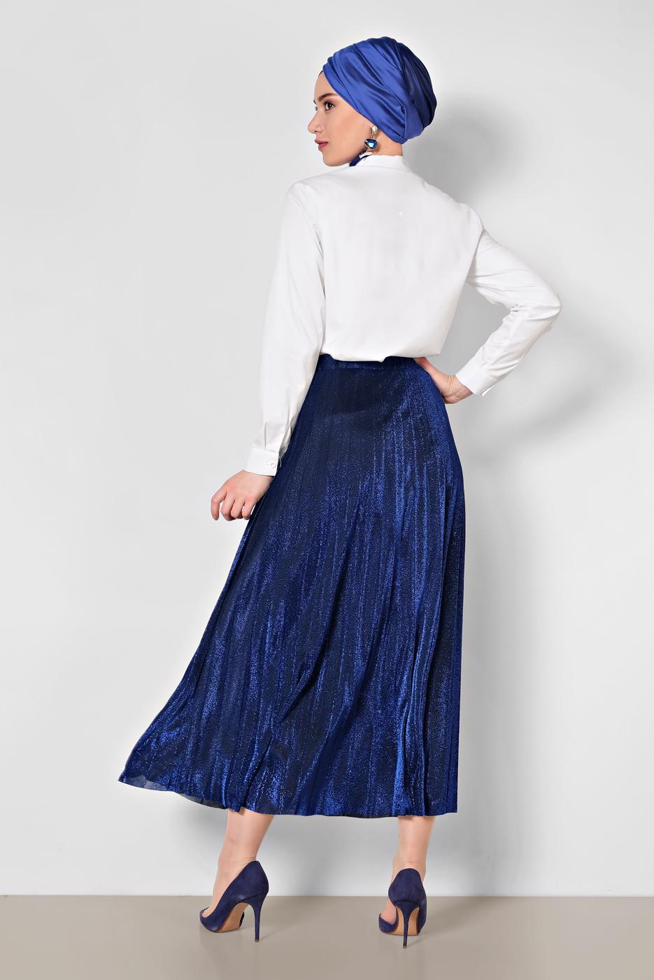 Tesettür giyim SİYAH ALVİNA SİMLİ PİLİSELİ ETEK 6360 