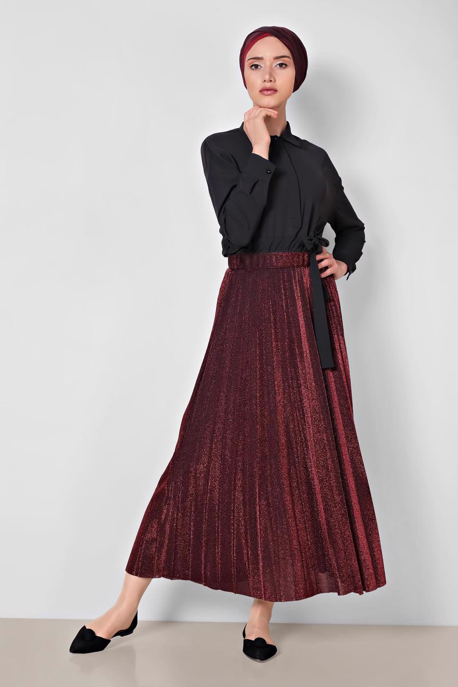 Tesettür giyim SİYAH T 6360 ALVİNA MEMORİ SİMLİ ETEK 38/44 TEK40