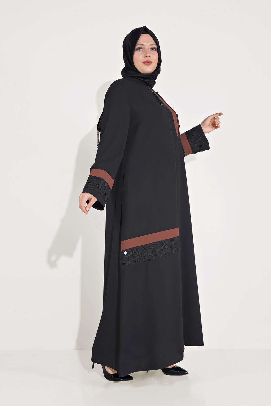Tesettür giyim SİYAH ALVİNA NAKIŞLI FERACE 80004