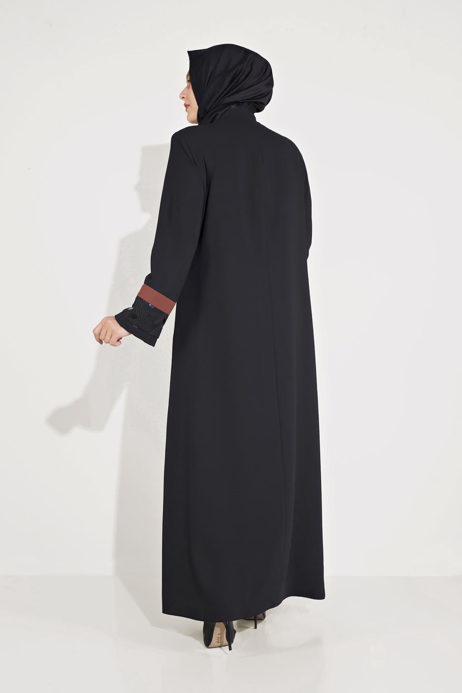 Tesettür giyim SİYAH ALVİNA NAKIŞLI FERACE 80004