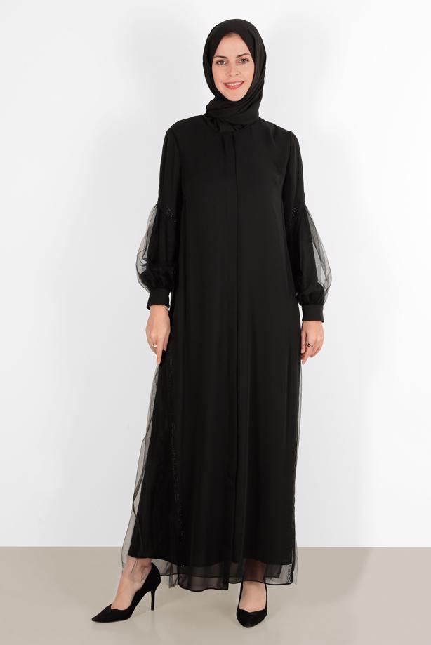 Hijab clothing BLACK T 80009 ALVİNA ESİNTİ FERACE 42/48 TEK44 - TRENDTESETTÜR