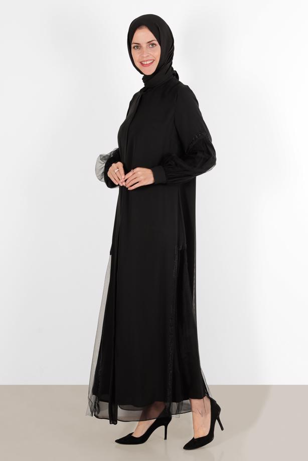 Hijab clothing BLACK T 80009 ALVİNA ESİNTİ FERACE 42/48 TEK44 - TRENDTESETTÜR