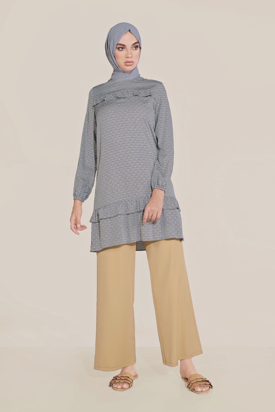 Tesettür giyim TURUNCU ALVİNA BELİ LASTİKLİ PANTOLON 70078 