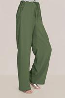 Tesettür giyim HAKİ ALVİNA BELİ BAĞCIKLI SALAŞ PANTOLON 70088 