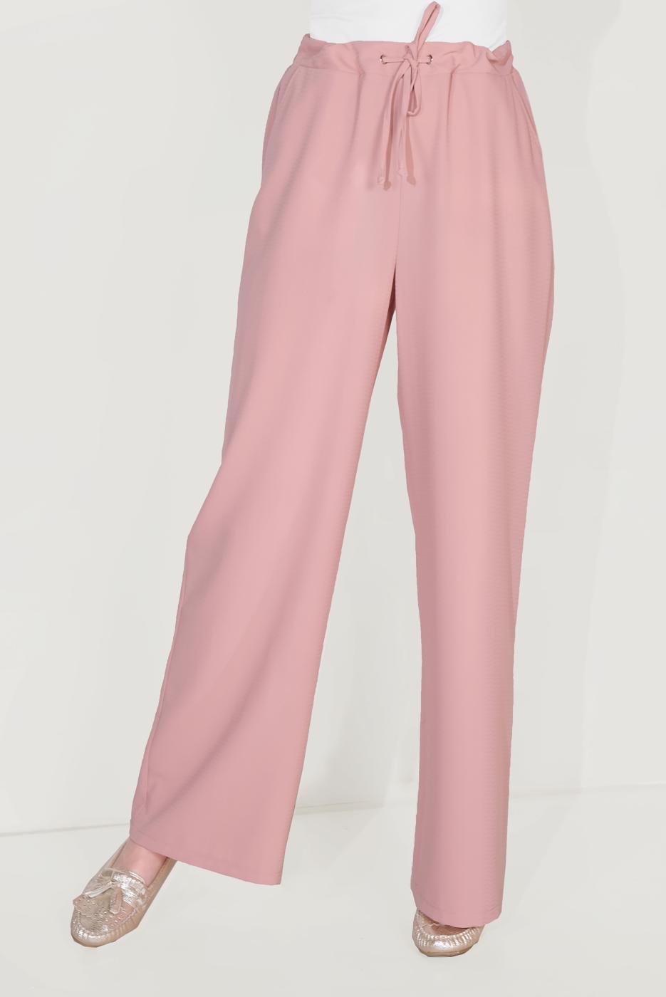 Tesettür giyim PUDRA ALVİNA BELİ BAĞCIKLI SALAŞ PANTOLON 70088 