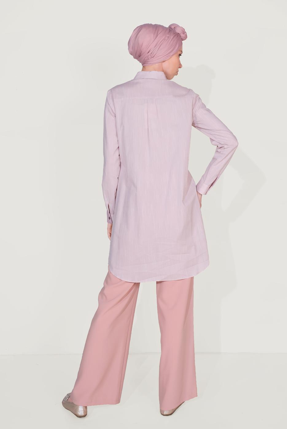 Tesettür giyim PUDRA ALVİNA BELİ BAĞCIKLI SALAŞ PANTOLON 70088 