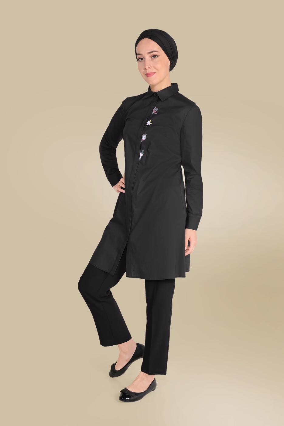 Tesettür giyim SİYAH ALVİNA ARA BEL CEPLİ PANTOLON 70089 