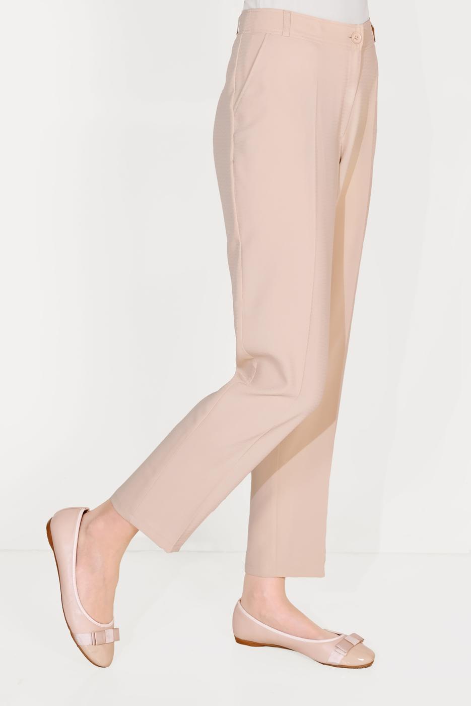 Tesettür giyim BEJ ALVİNA ARA BEL CEPLİ PANTOLON 70089 