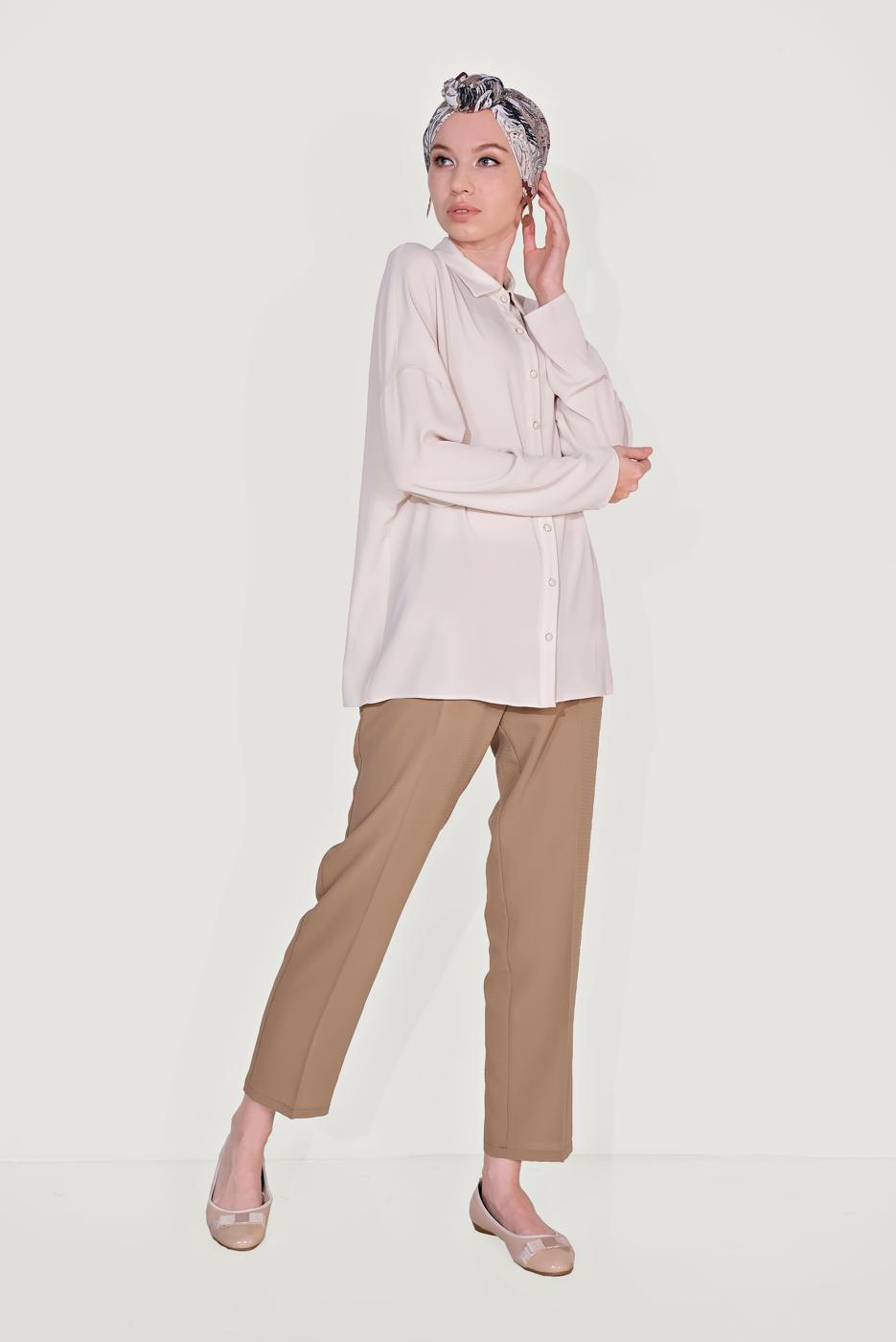 Tesettür giyim KAHVE ALVİNA ARA BEL CEPLİ PANTOLON 70089 