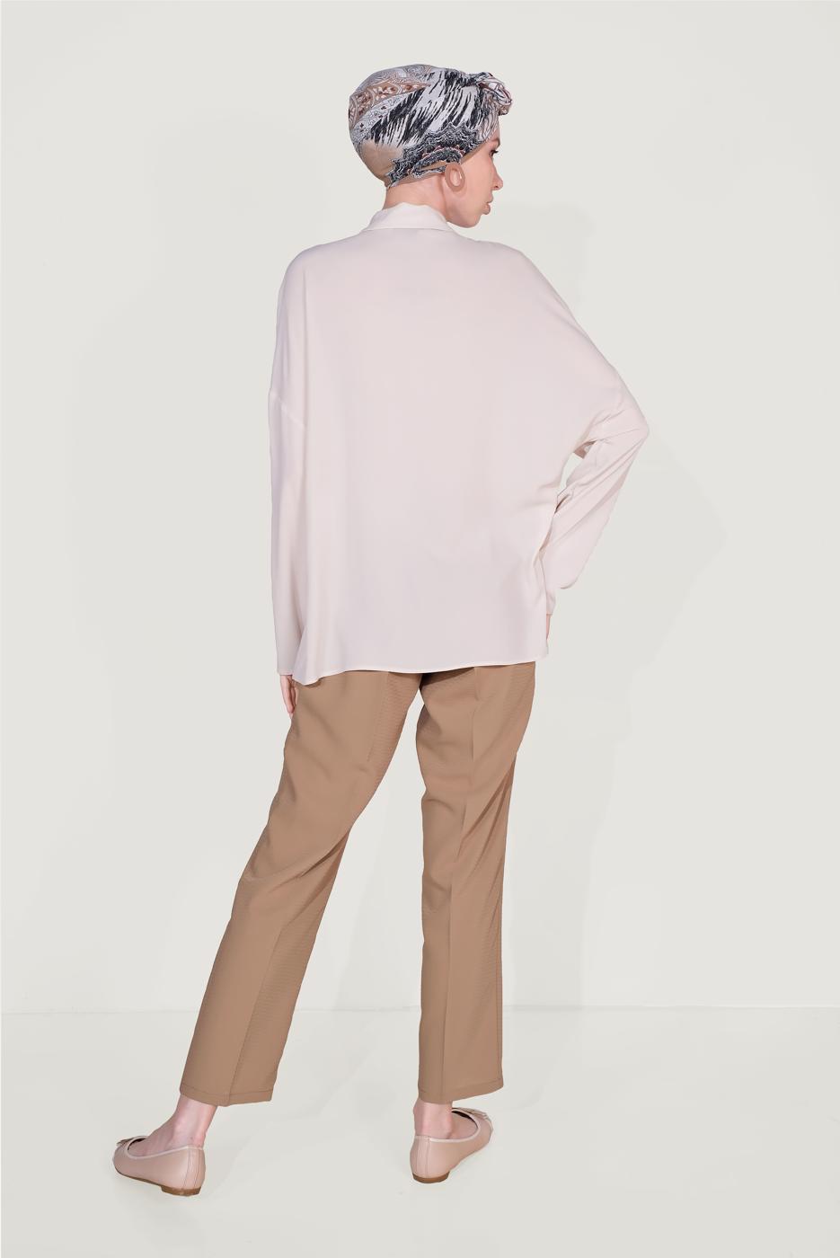 Tesettür giyim KAHVE ALVİNA ARA BEL CEPLİ PANTOLON 70089 