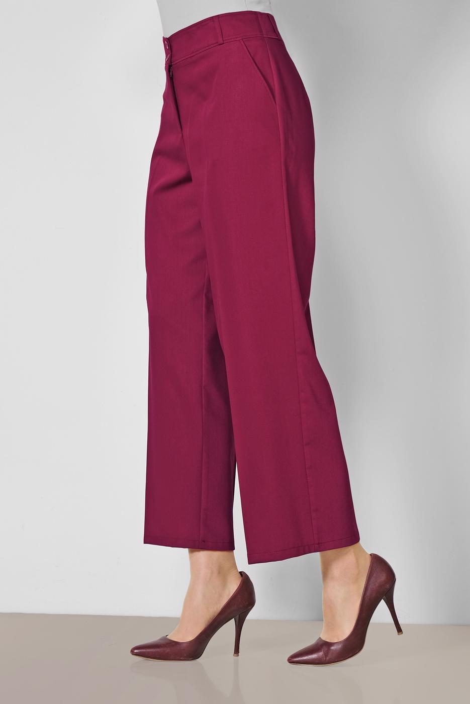 Tesettür giyim BORDO ALVİNA ARA BEL GENİŞ PAÇA PANTOLON 7545 