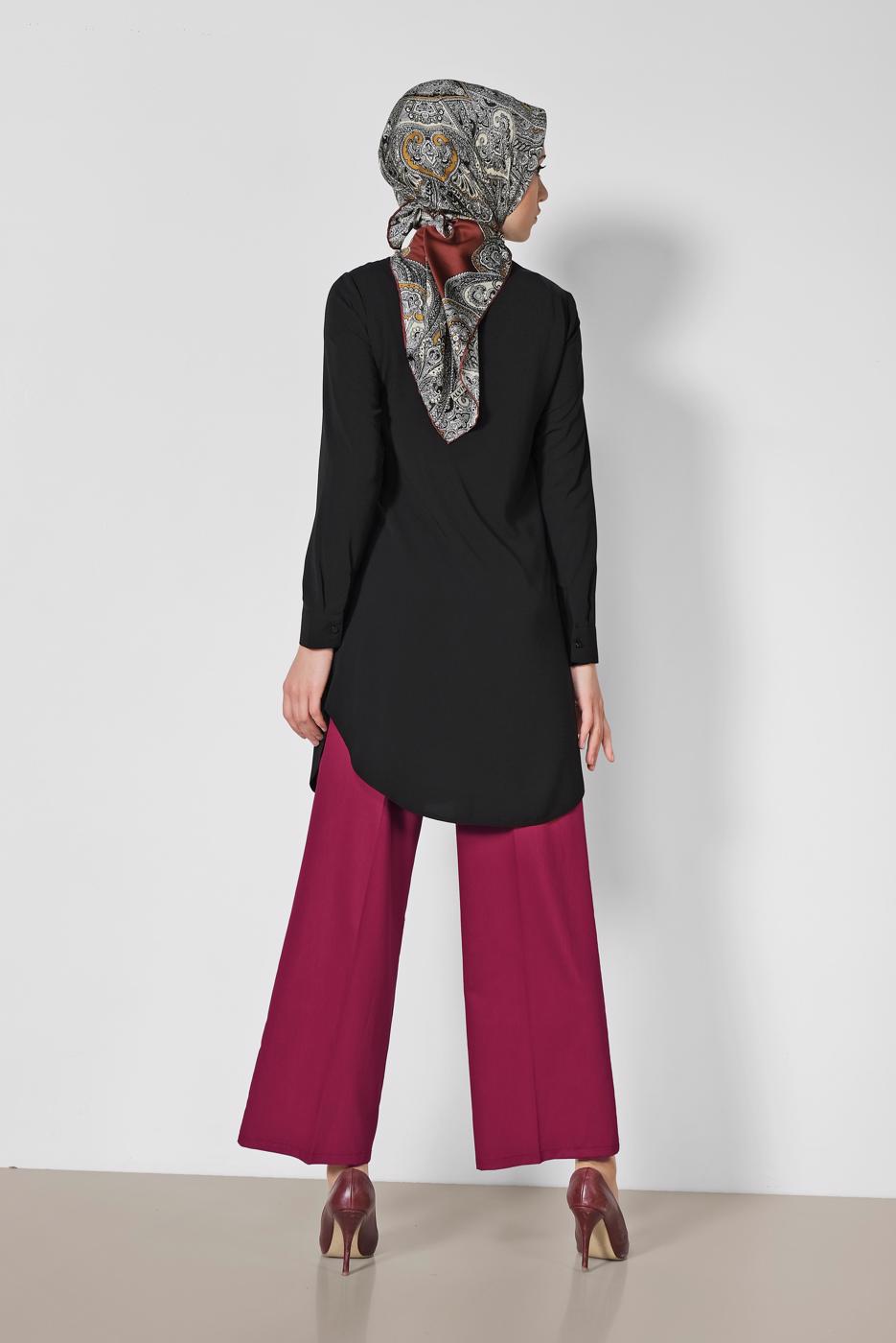 Tesettür giyim BORDO ALVİNA ARA BEL GENİŞ PAÇA PANTOLON 7545 