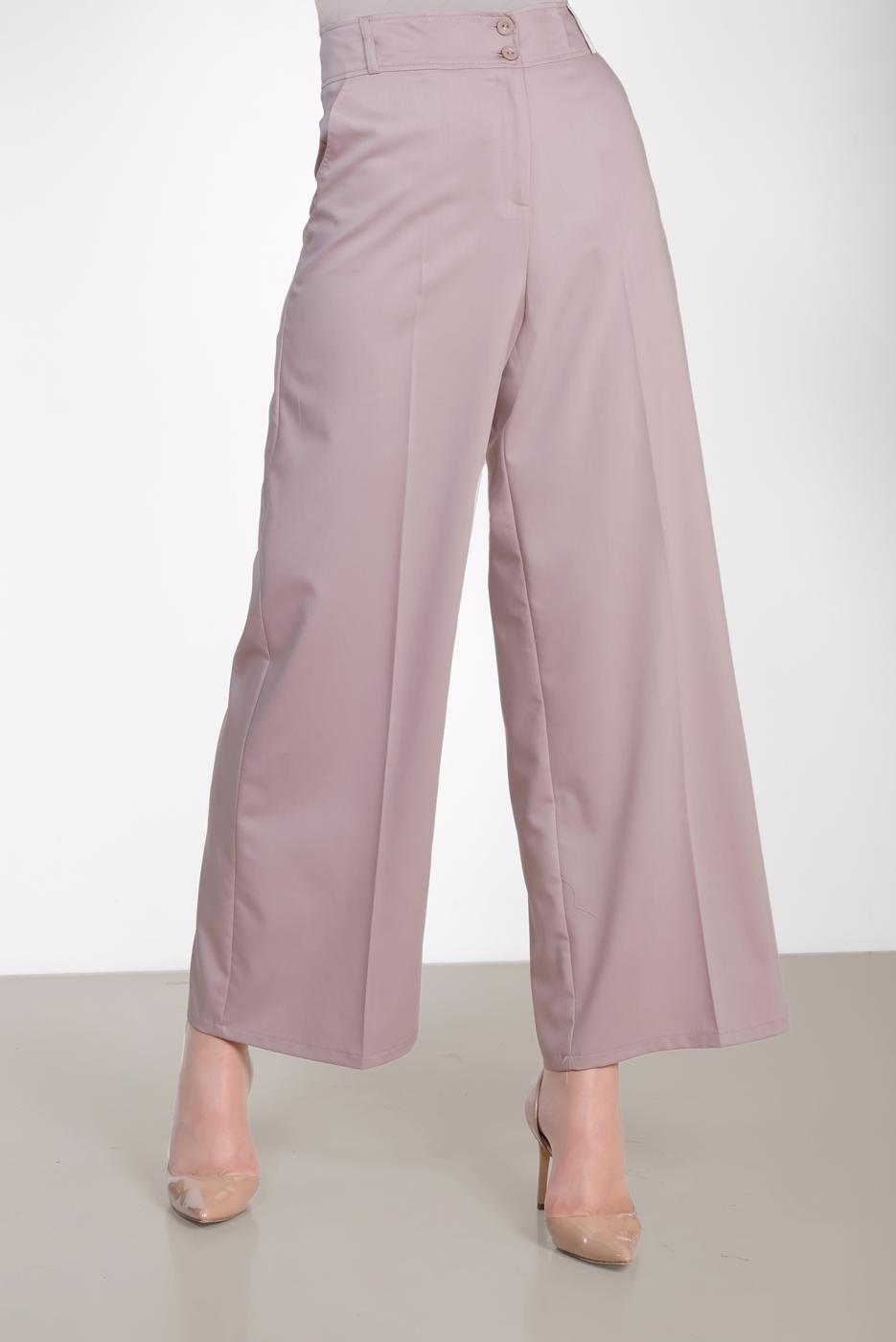 Tesettür giyim KAHVE ALVİNA ARA BEL GENİŞ PAÇA PANTOLON 7545 