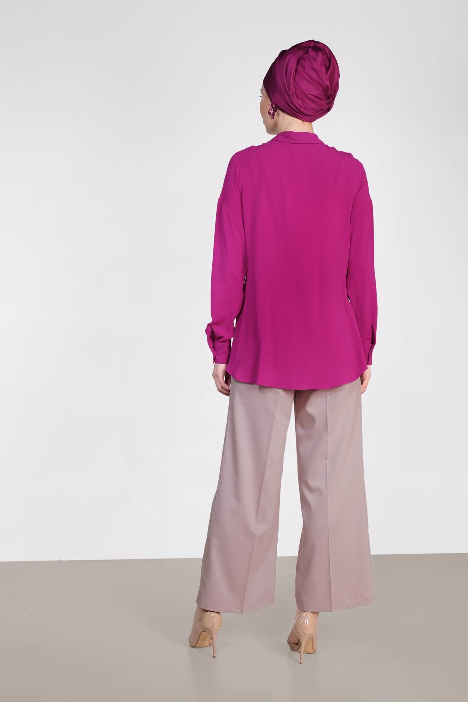 Tesettür giyim KAHVE ALVİNA ARA BEL GENİŞ PAÇA PANTOLON 7545 