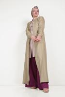 Hijab clothing BEIGE ALVİNA EMBROIDERY DETAIL TOPCOAT 10180