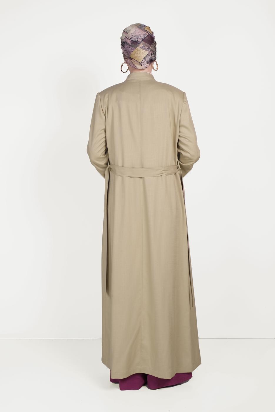 Hijab clothing BEIGE ALVİNA EMBROIDERY DETAIL TOPCOAT 10180