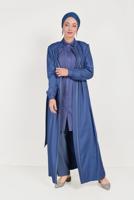 Hijab clothing NAVY BLUE ALVİNA EMBROIDERY DETAIL TOPCOAT 10180 