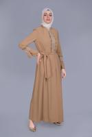 Vêtements hijab BRUN ALVİNA BRODÉ CEINTURE PARDESSUS 10199