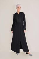 Hijab clothing BLACK ALVİNA EMBROIDERED BELTED TOPCOAT 10216 
