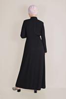 Hijab clothing BLACK ALVİNA EMBROIDERED BELTED TOPCOAT 10216 