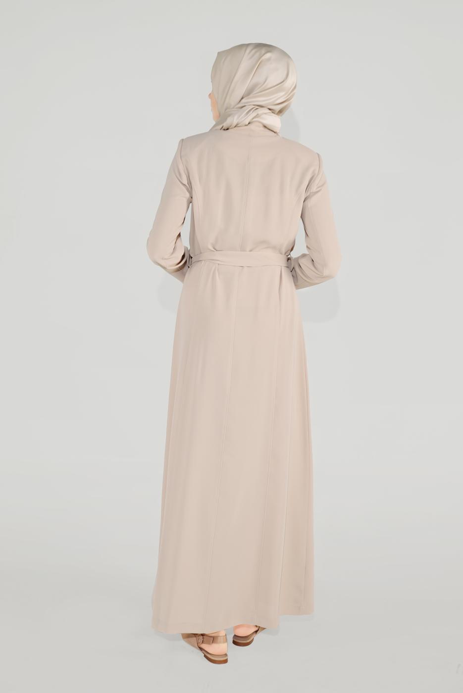 Vêtements hijab BEIGE ALVİNA BRODÉ CEINTURE PARDESSUS 10216
