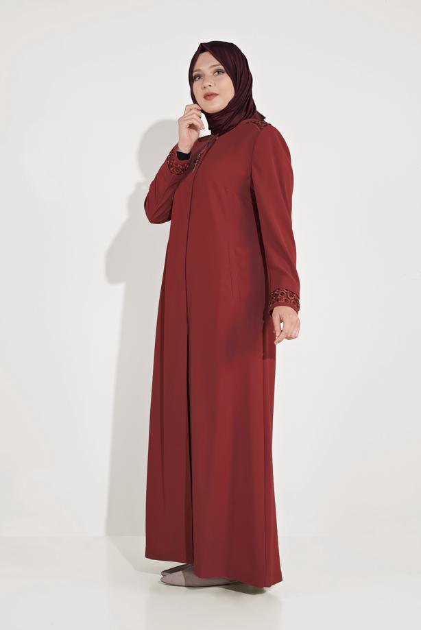 Vêtements hijab ROUGE BORDEAUX FINITION BRODÉE DE PERLES ALVINA 10228 - TRENDTESETTÜR