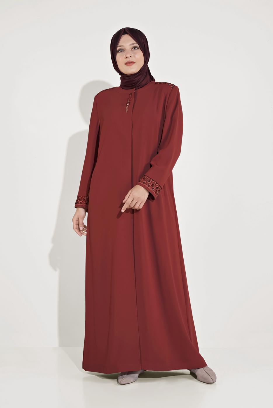 Vêtements hijab ROUGE BORDEAUX FINITION BRODÉE DE PERLES ALVINA 10228