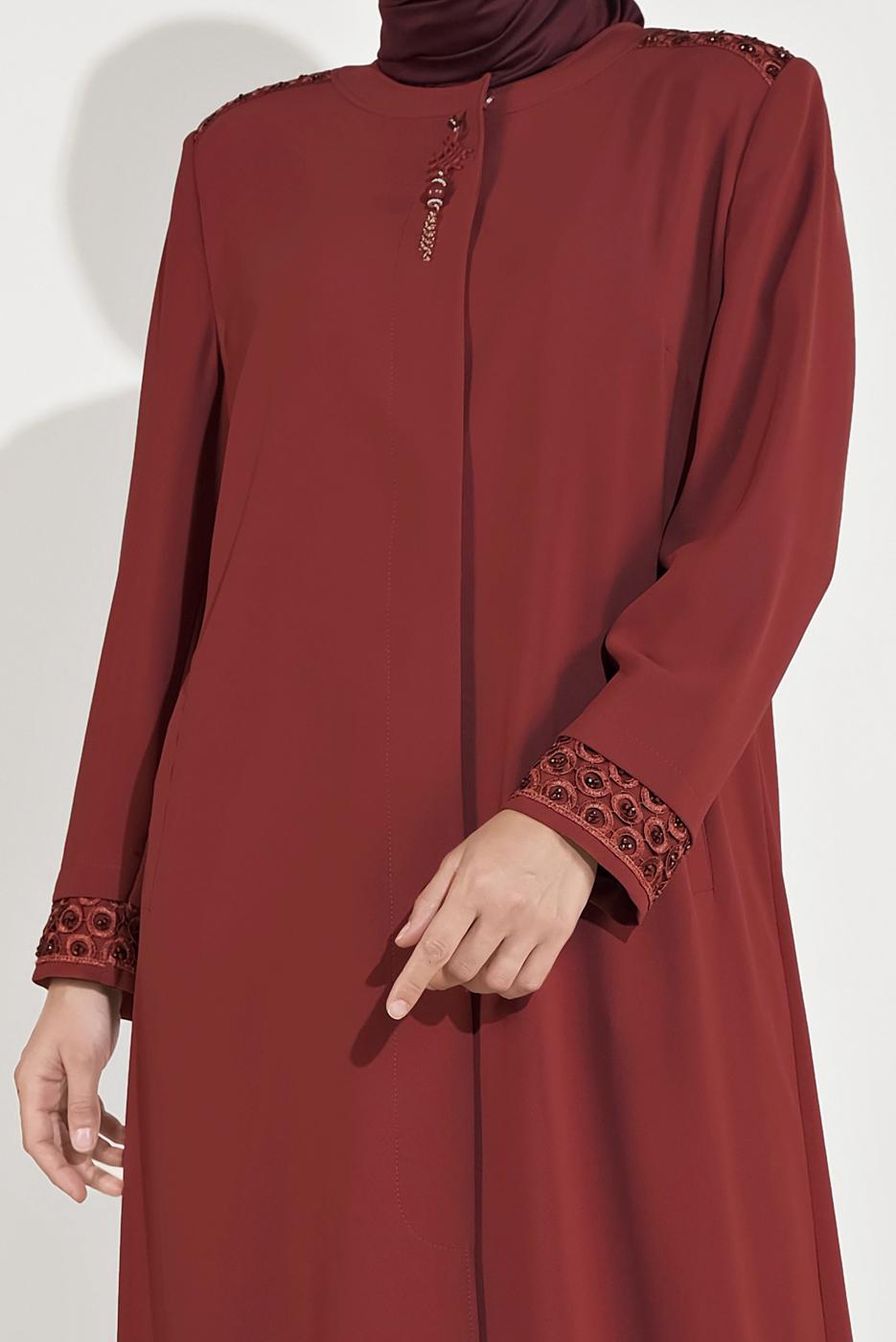 Vêtements hijab ROUGE BORDEAUX FINITION BRODÉE DE PERLES ALVINA 10228