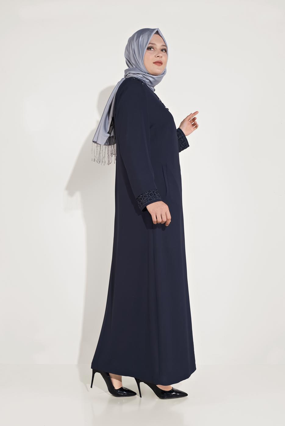 Vêtements hijab BLEU MARINE FINITION BRODÉE DE PERLES ALVINA 10228