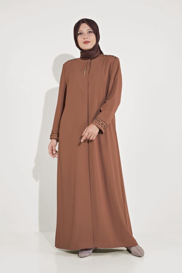 Vêtements hijab BRUN FINITION BRODÉE DE PERLES ALVINA 10228 - TRENDTESETTÜR