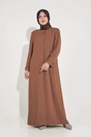 Tesettür giyim KAHVE ALVİNA BONCUKLU NAKIŞLI PARDESÜ 10228 