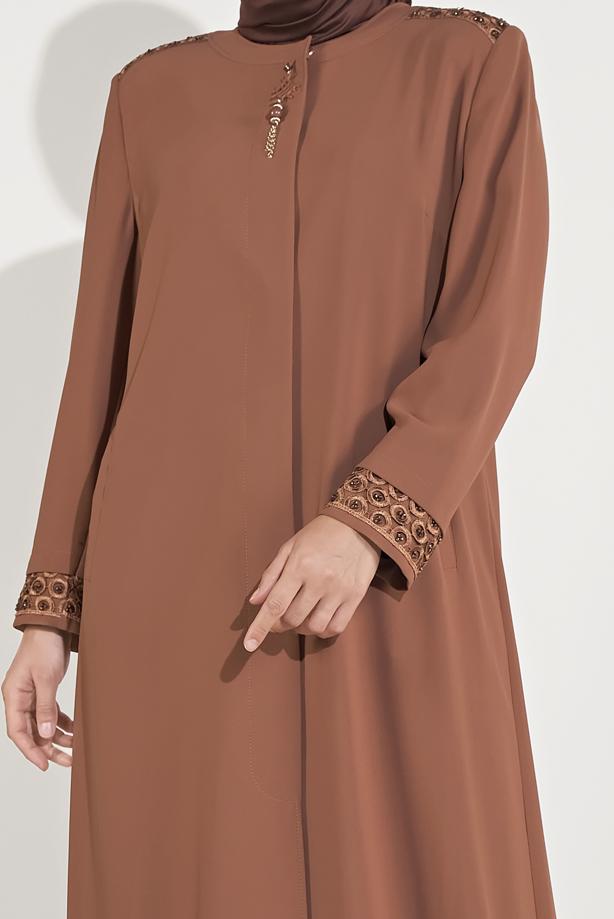 Vêtements hijab BRUN FINITION BRODÉE DE PERLES ALVINA 10228 - TRENDTESETTÜR