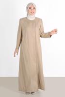 Hijab clothing BROWN ALVİNA EMBROIDERED BEADED TOPCOAT 10231