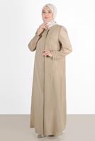 Hijab clothing BROWN ALVİNA EMBROIDERED BEADED TOPCOAT 10231