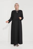 Hijab clothing BLACK ALVİNA EMBROIDERY DETAIL TOPCOAT 10233 