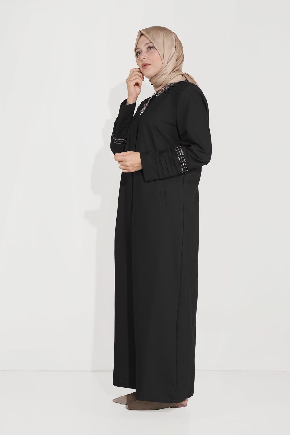 Hijab clothing BLACK ALVİNA EMBROIDERY DETAIL TOPCOAT 10233 