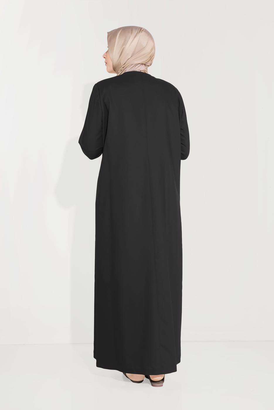 Hijab clothing BLACK ALVİNA EMBROIDERY DETAIL TOPCOAT 10233 